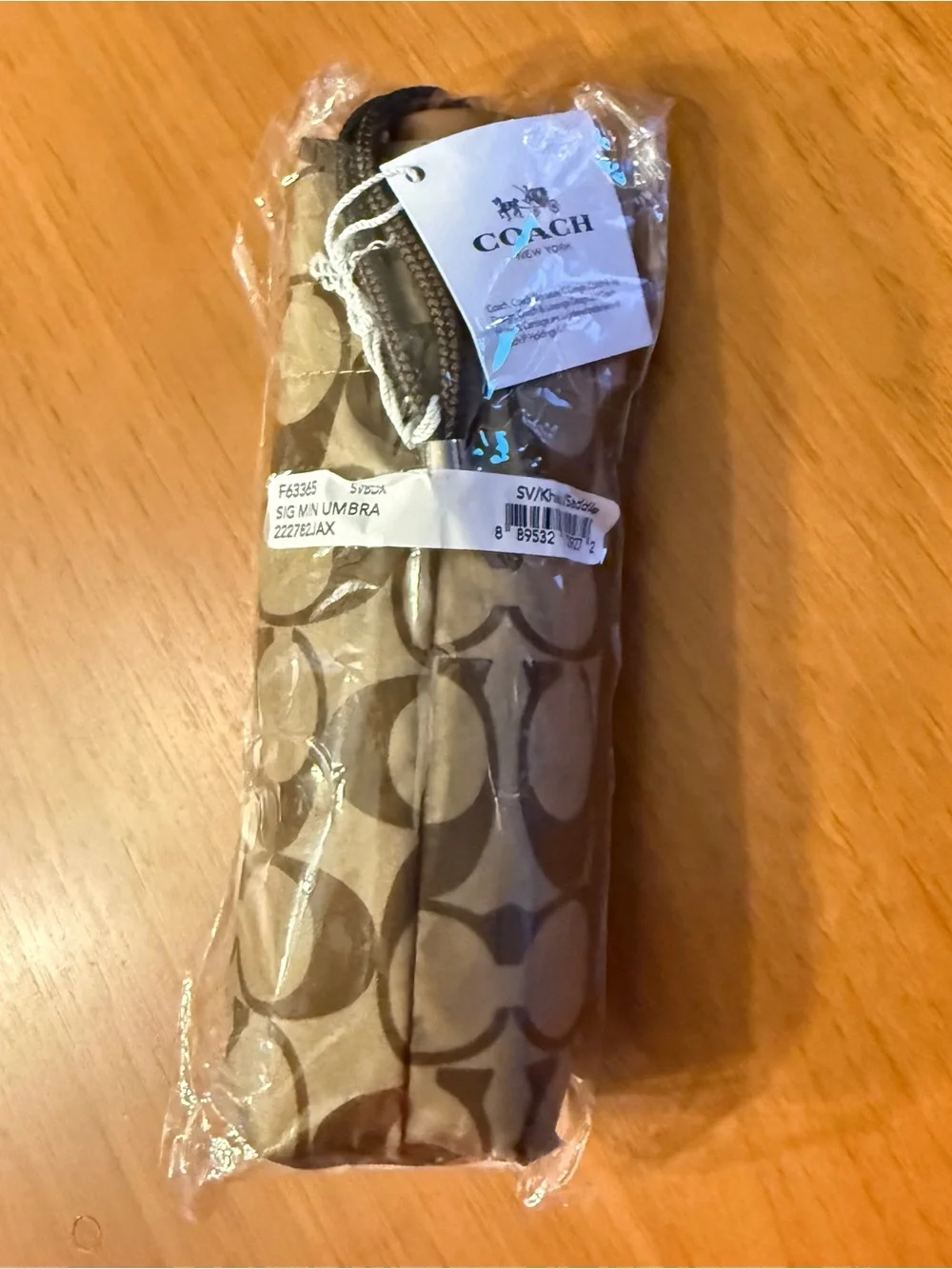 NWT Coach Signature Mini UV Umbrella Khaki Saddle F63365 New